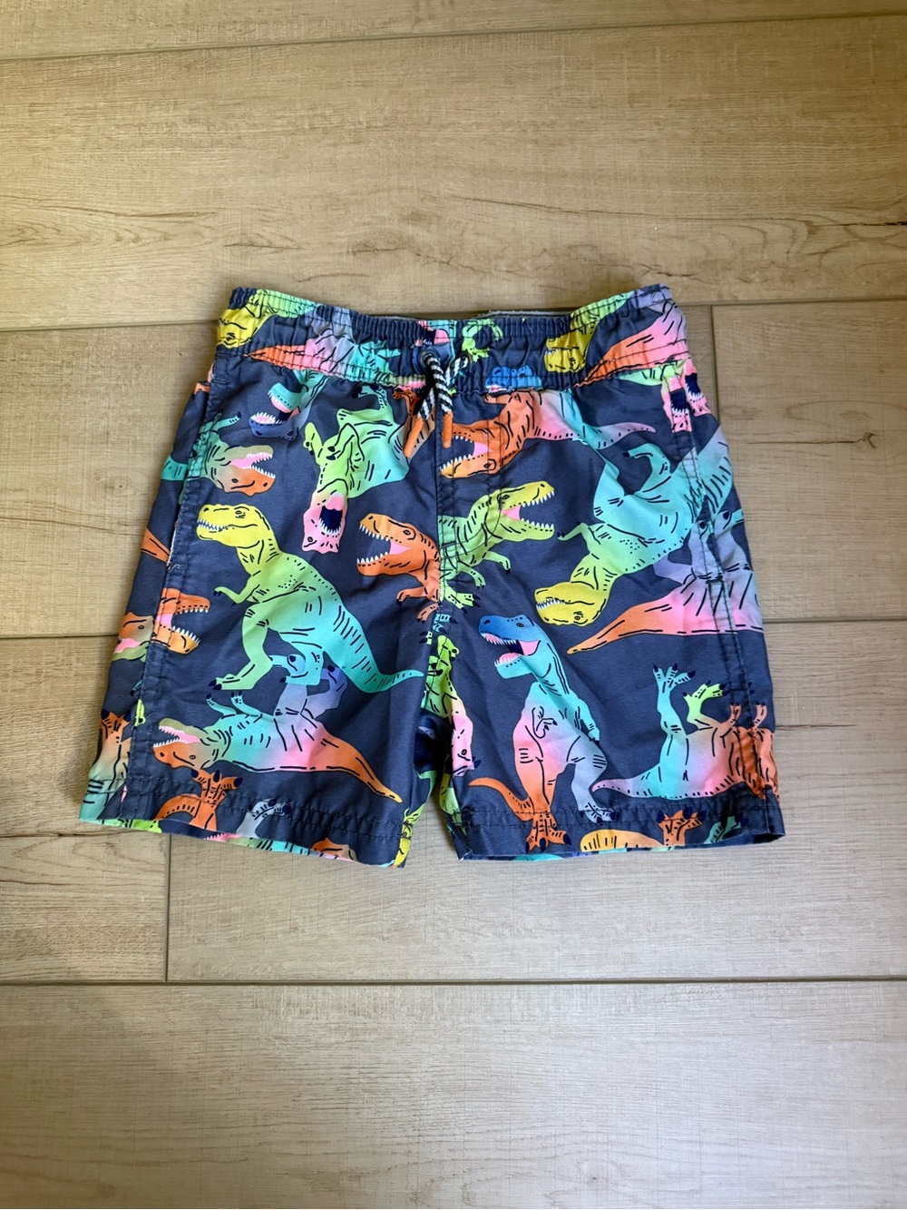 Cat & Jack Navy Swim Trunks with Neon Dinosaur Print